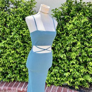 Forever 21 Cut-Out Spaghetti Strap Knit Dress Teal Size Small